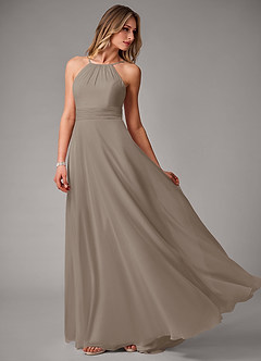 Azazie Amalia Abiti da Damigella Abito A-Line in Chiffon Plissettato Taupe image3