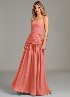 Azazie Vashti Bridesmaid Dresses Salmon Pink A-Line Chiffon Dress image4
