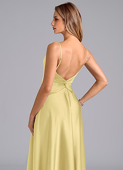 Azazie Elita Bridesmaid Dresses Lemon Sorbet A-Line Pleated Stretch Satin Dress image2