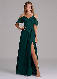 Azazie Dakota Bridesmaid Dresses Pine A-Line Off the Shoulder Floral Burnout Dress image4