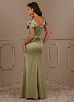 Azazie Roya Mère de la mariée Robes Robe Sirène en Satin extensible Col en V Plissé Vert Mousse image3