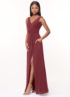 Azazie Karina Bridesmaid Dresses Merlot A-Line Pleated Chiffon Dress image3