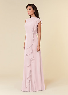Azazie Narine Abiti per la Madre della Sposa Abito A-Line in Chiffon con Scollo Alto a Pieghe Rosa Rossore image2