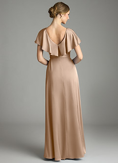 Azazie Lainey Bridesmaid Dresses Taupe A-Line with Pockets Stretch Satin Dress image7