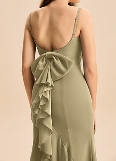 Azazie Lioren Junior Vestido de Musgo Verde de Gasa de Corte Sirena con Lazo image6