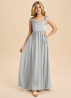 Azazie Hattie Junior A-Linie Plissee Stretch-Satin Kleid Silber image5