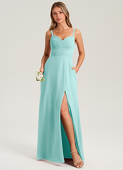 Azazie Terese Brautjungfernkleider A-Linie Plissee Chiffon Kleid Aqua image1