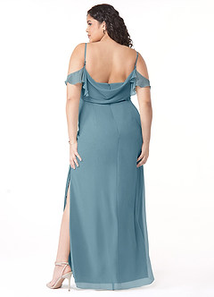Azazie Emeralda Bridesmaid Dresses Moody Blue Sheath Off the Shoulder Chiffon Dress image8