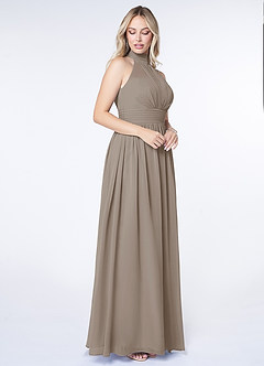 Azazie Iman Vestidos de damas de honor Vestido de Gris Pardo de Gasa de Corte en A con Línea A fruncida image6