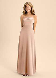 Azazie Anselie Junior Jurk van Stretch Satijn met A-Lijn Off the Shoulder Engelse Roos image4