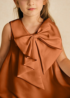 Azazie Zoey Flower Girl Dresses Copper A-Line Bow Matte Satin Dress image2
