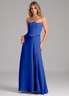Azazie Jenilyn Abiti da Damigella Abito A-Line in Chiffon Senza Cinturino Blu Reale image3