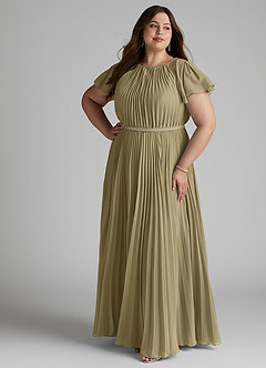 Azazie Kara Bescheiden Bruidsmeisjekleding A-Lijn Geplooid Chiffon Vloerlengte Jurk image13