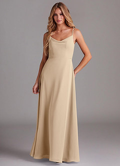 Azazie Daenerys Bridesmaid Dresses Champagne A-Line Cowl Chiffon Dress image1