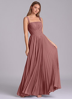 Azazie Mina Final Sale Desert Rose A-Line Pleated Chiffon Dress image3