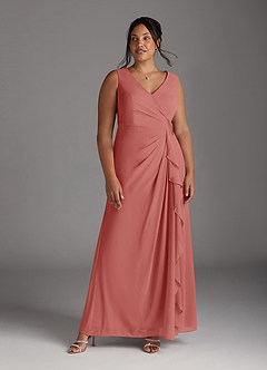 Azazie Manuella Mère de la mariée Robes Robe Trapèze en Mousseline de soie Col V plissé Antique Rose image13