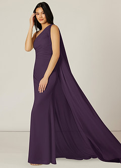 Azazie Lydia Bridesmaid Dresses Plum Mermaid One Shoulder Chiffon Dress image3