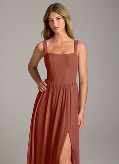 Azazie Rosaline Bridesmaid Dresses Auburn A-Line Side Slit Chiffon Dress image2