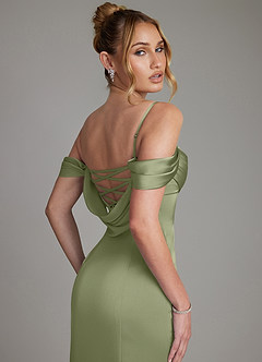 Azazie Nira Bridesmaid Dresses Garden Sage Mermaid Corset Stretch Satin Dress image2
