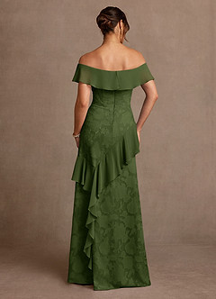 Azazie Marina Mother of the Bride Dresses Olive A-Line Off the Shoulder Floral Burnout Dress image2