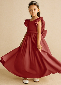 Azazie Piglette Flower Girl Dresses Terracotta A-Line Bow Matte Satin Dress image2
