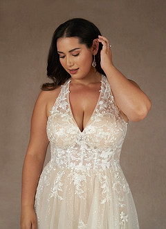 Azazie Dysis Wedding Dresses Diamond White Nude A-Line Halter Sequins Tulle Dress image9