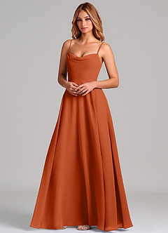 Azazie Elle 신부 들러리 드레스 A라인 주름진 쉬폰 바닥 길이 드레스 image4