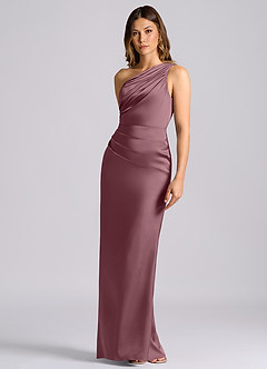 Azazie Akilah 신부 들러리 드레스 인어 원 숄더 스트레치 새틴 바닥 길이 드레스 image6