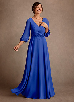 Azazie Yorba Mother of the Bride Dresses Royal Blue A-Line Lace Chiffon Dress image2