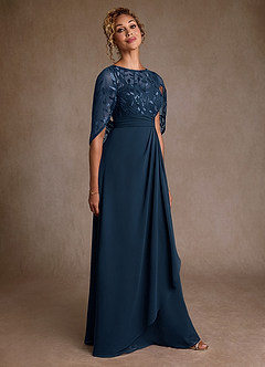 Azazie Beckley Mère de la mariée Robes Robe Trapèze en Mousseline de soie Dentelle Bleu Marine Foncé image4