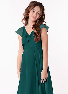 Azazie Posie Junior Peacock A-Line Ruched Chiffon Dress image6