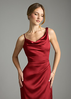Azazie Samara Robes de demoiselle d'honneur Robe Sirène en Satin extensible Plissée Écarlate image5