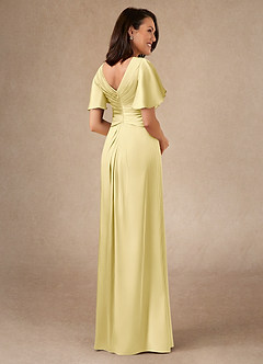 Azazie Emmeline Mother of the Bride Dresses Lemon Sorbet A-Line Pleated Stretch Satin Dress image2
