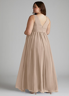 Azazie Yetta Maternity Bridesmaid Dresses A-Line V-Neck Gathered Chiffon Floor-Length Dress image11