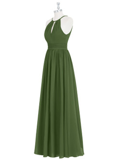 Azazie Cherish Bridesmaid Dresses Olive A-Line Pleated Chiffon Dress image8