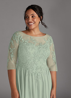 Azazie Harriet Mother of the Bride Dresses Dusty Sage A-Line Scoop lace Mesh Dress image12