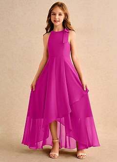 Azazie Boop Girls Formal Flower Girl Dresses Fuchsia A-Line Bow Chiffon Dress image5