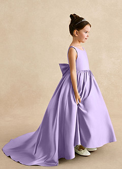 Azazie Mimia Robe Demoiselle D'honneur Fillette Robe Trapèze en Mat Satiné Arc Lilas image1