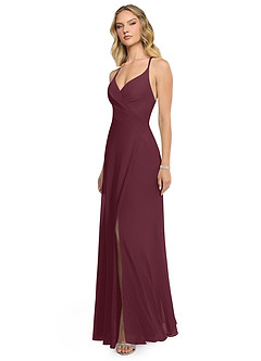 Azazie Davis Vestidos de damas de honor Vestido de Cabernet de Gasa de Corte en A con Cuello en V image3