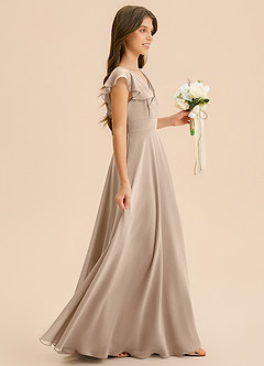 Azazie Anysa Junior Robe Trapèze en Mousseline de soie Rayé Taupe image4