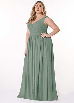 Azazie Keyla Bridesmaid Dresses Silver Sage A-Line V-Neck Pleated Chiffon Dress image3