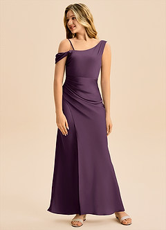 Azazie Madelyn Junior Plum Sheath Off the Shoulder Stretch Satin Dress image3