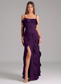 Azazie Malia Bridesmaid Dresses Grape A-Line Side Slit Stretch Satin Dress image3