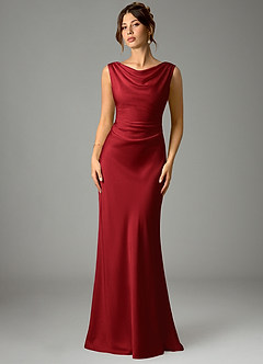 Azazie Kieryn Bridesmaid Dresses Scarlet Mermaid Pleated Stretch Satin Dress image1