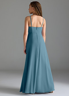 Azazie Moira Junior A-Linie mit Taschen Chiffon Kleid Bermudablau image5