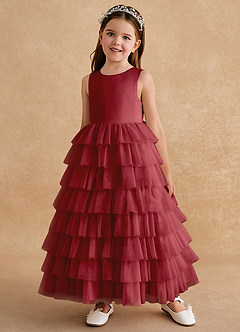 Azazie Twinkle Toes Flower Girl Dresses Pomegranate A-Line Bow Tulle Dress image2