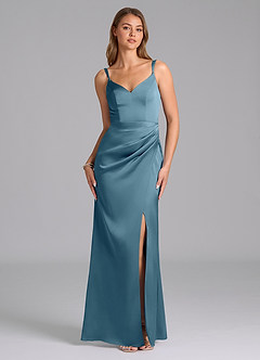 Azazie Leo Bridesmaid Dresses Bermuda Sheath Pleated Stretch Satin Dress image1