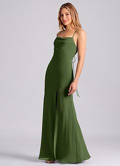 Azazie Grata 신부 들러리 드레스 인어 주름진 쉬폰 바닥 길이 드레스 image4