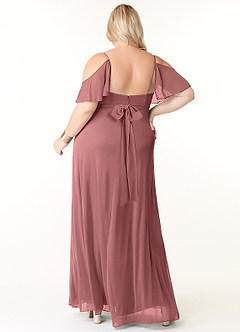 Azazie Fiena Bridesmaid Dresses Desert Rose A-Line V-neck Ruched Mesh Dress image8