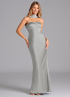 Azazie Lusinda Brudtärnklänningar Klä av Sjöjungfru i Stretch Satin Axelbandslös Silver image3